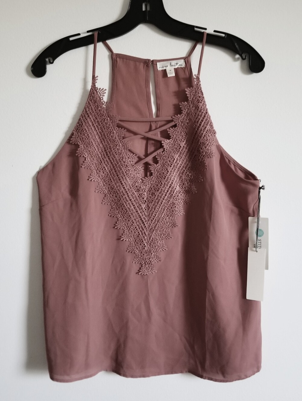 Nine Britton Mauve Crochet-Trim Lace-Up Camisole